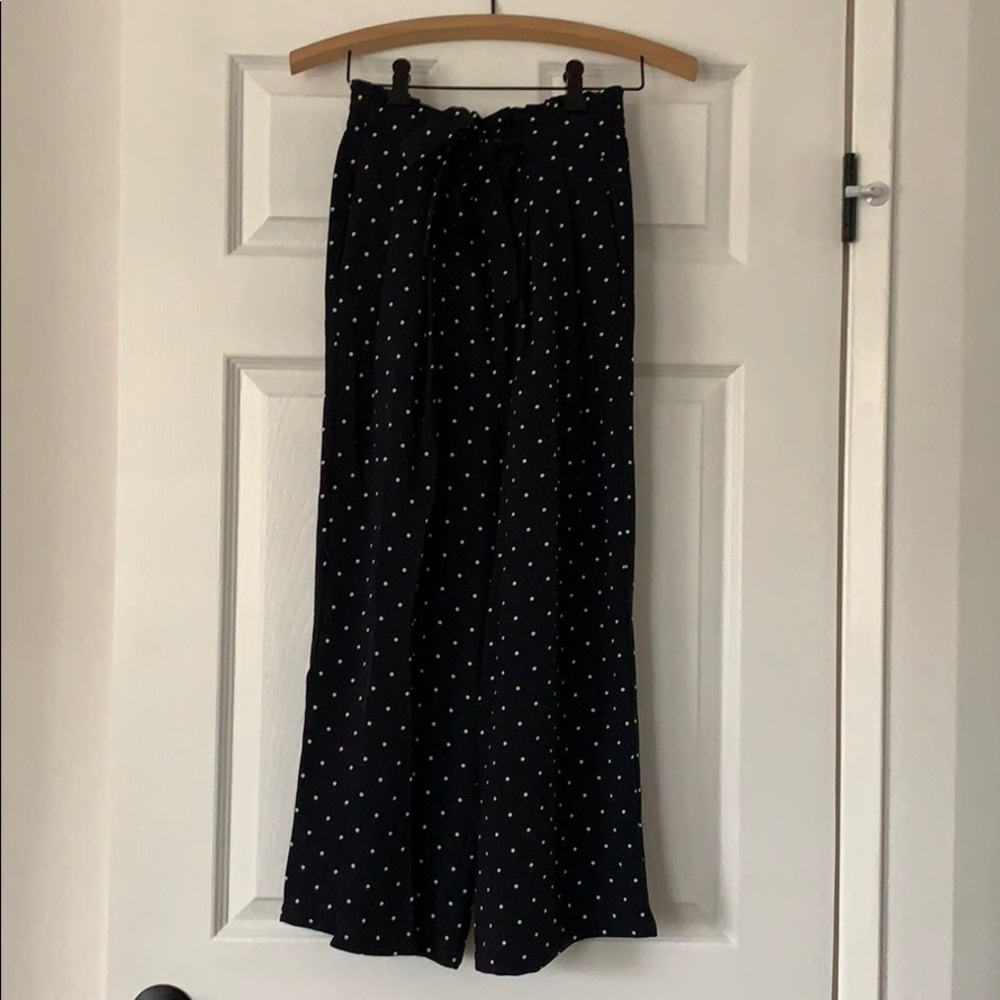Zara Navy High waist Wide Leg Crop Pants